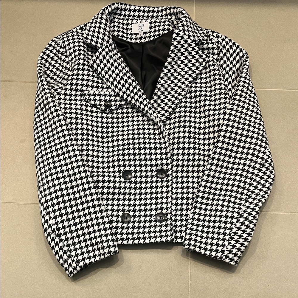 Elegant Houndstooth Women's Double Breasted Blazer